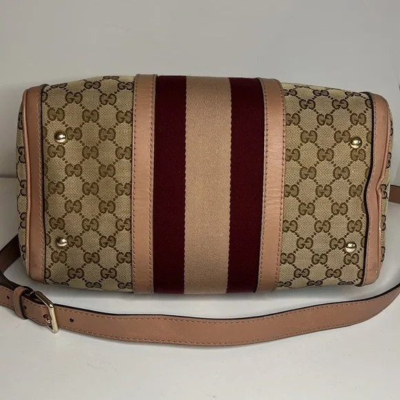 SOLD - Gucci Boston bag pink and burgundy stripe - Picture 5 of 16